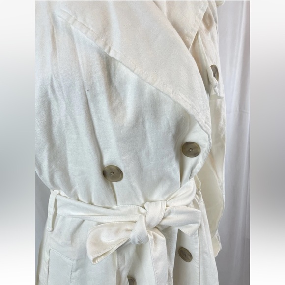 A New Day white belted long trench coat NWT linen blend Woman’s size M classic - Picture 7 of 14